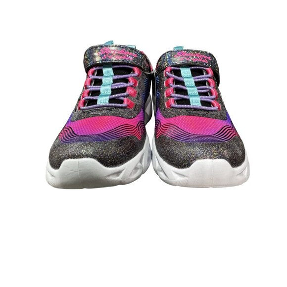 Skechers S Lights Girls Sneakers Size 2 Light-Up Sole Glitter Pink/Turquoise - Picture 2 of 8